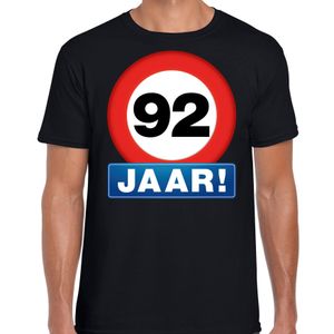 Stopbord 92 jaar verjaardag t-shirt zwart voor heren