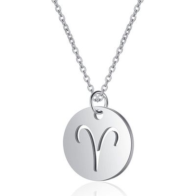 Sterrenbeeld Ram Dames Ketting Zilverkleurig Ronde Hanger