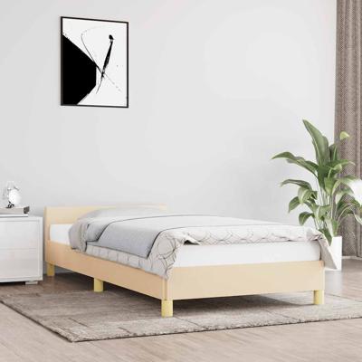 Bedframe met hoofdeinde zonder matras 90x200 cm stof crème