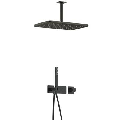 Hotbath Gal - GL106 - Inbouw Regendoucheset - Geborsteld Gunmetal PVD - Thermostatisch - Plafondbuis 15 cm - Hoofddouche 270x400 mm - Staafhanddouche - met GL106