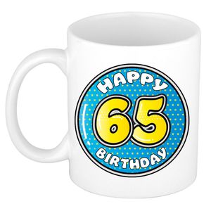 Verjaardag cadeau mok - 65 jaar - blauw - 300 ml - keramiek