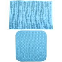 MSV Douche anti-slip mat en droogloop mat - Sevilla badkamer set - rubber/microvezel - lichtblauw - thumbnail