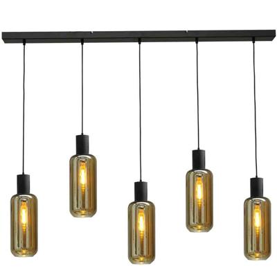 Masterlight Zwarte hanglamp eetkamerBounty 5-lichts cilindrisch glas - 2471-05-05-130-5-5