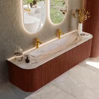 Badmeubel Mondiaz Kurve-Dlux | 170 cm | Meubelkleur Ruby | Wastafelkleur Nata | Solid surface | Wasbak midden spoelbak | 2 kraangaten