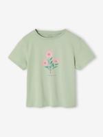 T-shirt voor meisjes met print en korte mouwen saliegroen