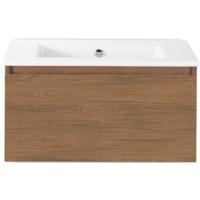 Frozen Badmeubelset 80 cm - Greeplijst in Kleur - Honey - Keramische Wastafel Wit Zonder Kraangat