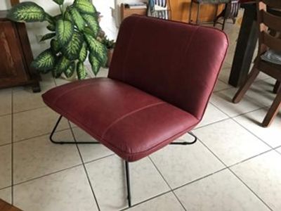 Leren fauteuil zonder armleuning met kruisframe - rood leer - Echt leer, Industrieel, ontdek de vele Leersoorten en Kleuren bij ShopX