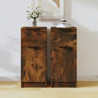 Dressoirs 2 st 30x30x70 cm bewerkt hout gerookt eikenkleurig