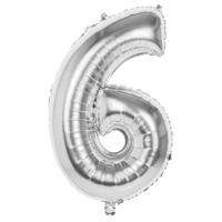 Cijfer Ballon Nummer '6' Zilver Folie 86cm Geschikt Voor Helium - thumbnail