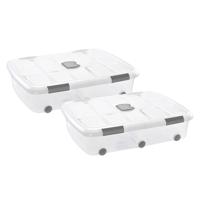Plasticforte Opslagbak/box met deksel - 2x - 56L - 80 x 60 x 18 cm - transparant - met wielen