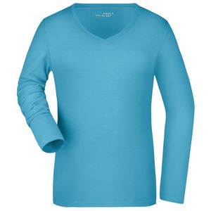 Turquoise dames v-hals shirt lange mouw