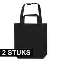 2x Zwarte canvas tassen met dubbel hengsel 38 x 42 cm - thumbnail