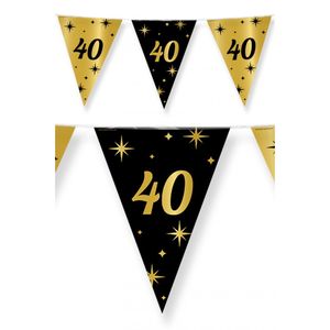 4x stuks leeftijd verjaardag feest vlaggetjes 40 jaar geworden zwart/goud 10 meter