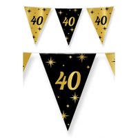 4x stuks leeftijd verjaardag feest vlaggetjes 40 jaar geworden zwart/goud 10 meter