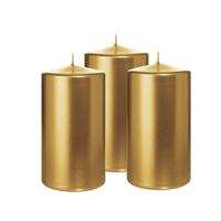 Cilinderkaars/stompkaars - 3x - metallic goud - 13 x 7 cm - 52 branduren