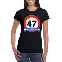 Verkeersbord 47 jaar t-shirt zwart dames - thumbnail