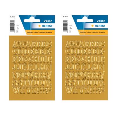 Herma Stickervellen - 2x stuks - alfabet A-Z - letter stickers - 12 mm - goudkleurig
