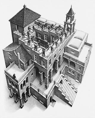 Kunstdruk M. C. Escher - Treppauf und Treppab 55x65cm