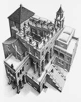 Kunstdruk M. C. Escher - Treppauf und Treppab 55x65cm