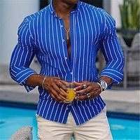 Voor heren Overhemd Zomer overhemd Strand Kleding Overhemd met knopen Normaal shirt Intens roze Blauw Groen Lange mouw Gestreept Buttondown boord Dagelijks Vakantie Kleding Modieus Casual Comfortabel Lightinthebox - thumbnail