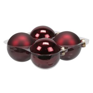 4x stuks glazen kerstballen donkerrood 10 cm mat/glans