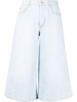 Stella McCartney jupe-culotte en jean effet-usé à logo Stella - Bleu - thumbnail