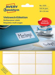 Avery Mini Etiketten, wit, 38,0 x 24,0 mm, permanent klevend