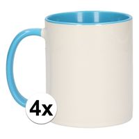4x Wit met lichtblauwe koffiemokken zonder bedrukking