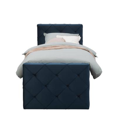 Leen Bakker - Boxspring Met Voetbord Liv Geruit - 90x200 Cm - Slanke Poot - Stof/Velvet - Blauw