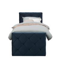 Leen Bakker - Boxspring Met Voetbord Liv Geruit - 90x200 Cm - Slanke Poot - Stof/Velvet - Blauw