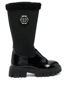 Philipp Plein bottes en cuir à plaque logo - Noir