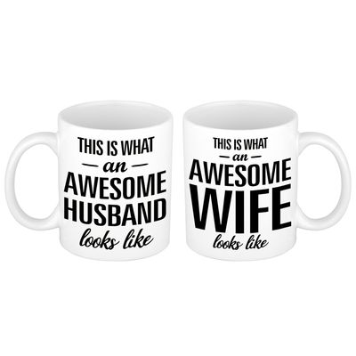 Awesome husband and wife cadeau mok / beker wit