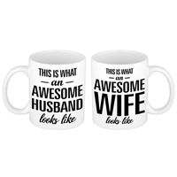 Awesome husband and wife cadeau mok / beker wit