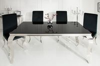 Elegante design eettafel MODERN BAROK 180cm zwart roestvrijstalen opaalglas tafelblad - 36544 - thumbnail