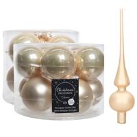 Glazen kerstballen pakket champagne glans/mat 32x stuks inclusief piek mat - Kerstbal - thumbnail