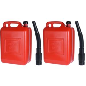 Jerrycan - 2x - rood - 10 liter - 26 x 14 x 37 cm - met schenktuit - voor brandstof