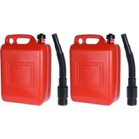 Jerrycan - 2x - rood - 10 liter - 26 x 14 x 37 cm - met schenktuit - voor brandstof