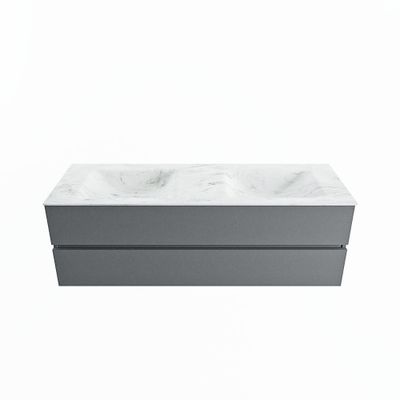 MONDIAZ VICA-DLUX 150cm badmeubel onderkast Plata 2 lades. Inbouw wastafel CLOUD dubbel 2 kraangaten, kleur Opalo.