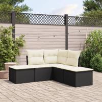 5-delige Loungeset met kussens poly rattan zwart