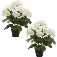 Set van 2x stuks hortensia kunstplant in kunststof pot - wit - 40 cm - Hydrangea Macrophylla