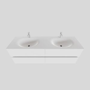 Badkamermeubel Solid Surface BWS Stockholm 200x46 cm Mat Wit Wasbak Dubbel (2 kraangaten, 4 lades)