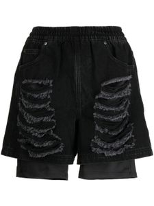 izzue short en jean à effet usé - Noir