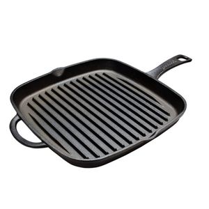 Grillpan vierkant - gietijzer - zwart - D26 cm