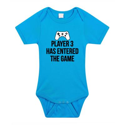 Player 3 entered the game tekst - Baby rompertje - blauw - meisjes - Kraamcadeau