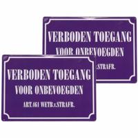 Bordje verboden toegang voor onbevoegden - 2x - 21 x 15 cm - metaal - waakbord