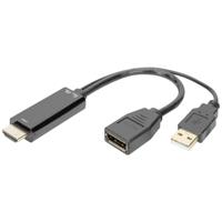 Digitus AK-330101-002-S HDMI-kabel DisplayPort / HDMI / USB Aansluitkabel DisplayPort-bus, HDMI-A-stekker, USB-A stekker 0.2 m Zwart 4K UHD, Afgeschermd