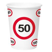 50 jaar verjaardag print drinkbekers - 8x stuks - karton - 350 ml - Stopbord/verkeersbord thema