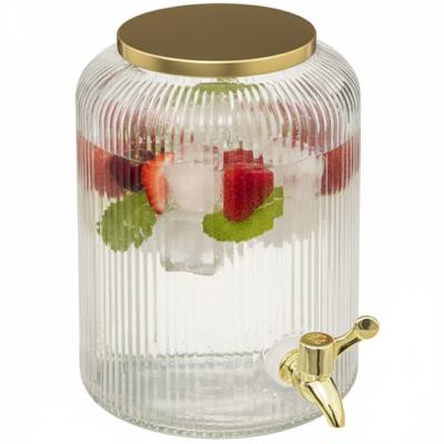 Glazen drank dispenser 5 liter met gouden metalen kraantje