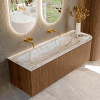 Mondiaz KURVE-DLUX 145 cm Onderkast Greeploos 1 Lade Met Deuren Walnut, Wastafel Solid Surface Links Glace 0 Kraangaten Zonder Spiegel (KRVBGL145R1L1D0KL-Wal/Gla) Mondiaz KURVE-DLUX 145 cm Onderkast Greeploos 1 Lade Met Deuren Walnut, Wastafel Solid Surface Links Glace 0 Kraangaten Zonder Spiegel (KRVBGL145R1L1D0KL-Wal/Gla)