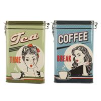 Thee bewaarblikken - metaal - retro printen- 13 x 8 x 18 cm - thee